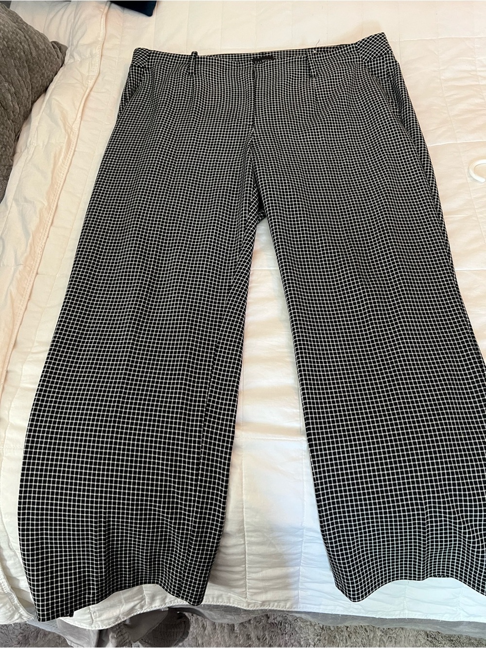 Talbots Black & White Grid Print Wide-Leg Pants